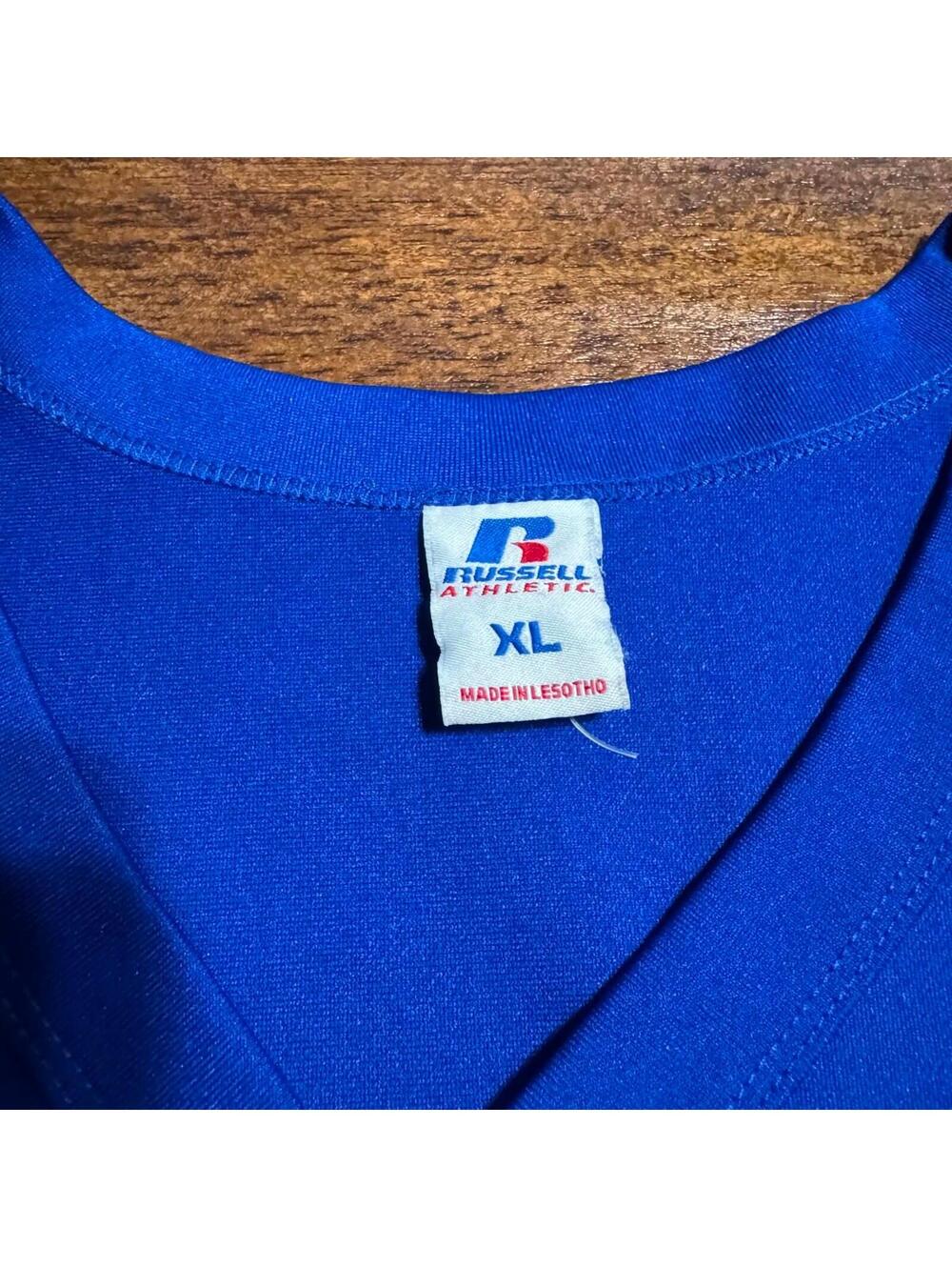 Vtg Russell Athletic 80s 90s  Cougars Football Jersey Mens XL BLue Cropped Mesh - Picture 6 of 7